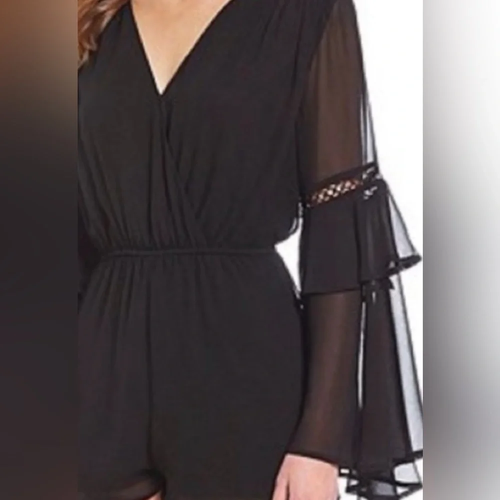 Gianni Bini Black Romper with Sheer Bell Sleeves Small - Picture 3 of 5